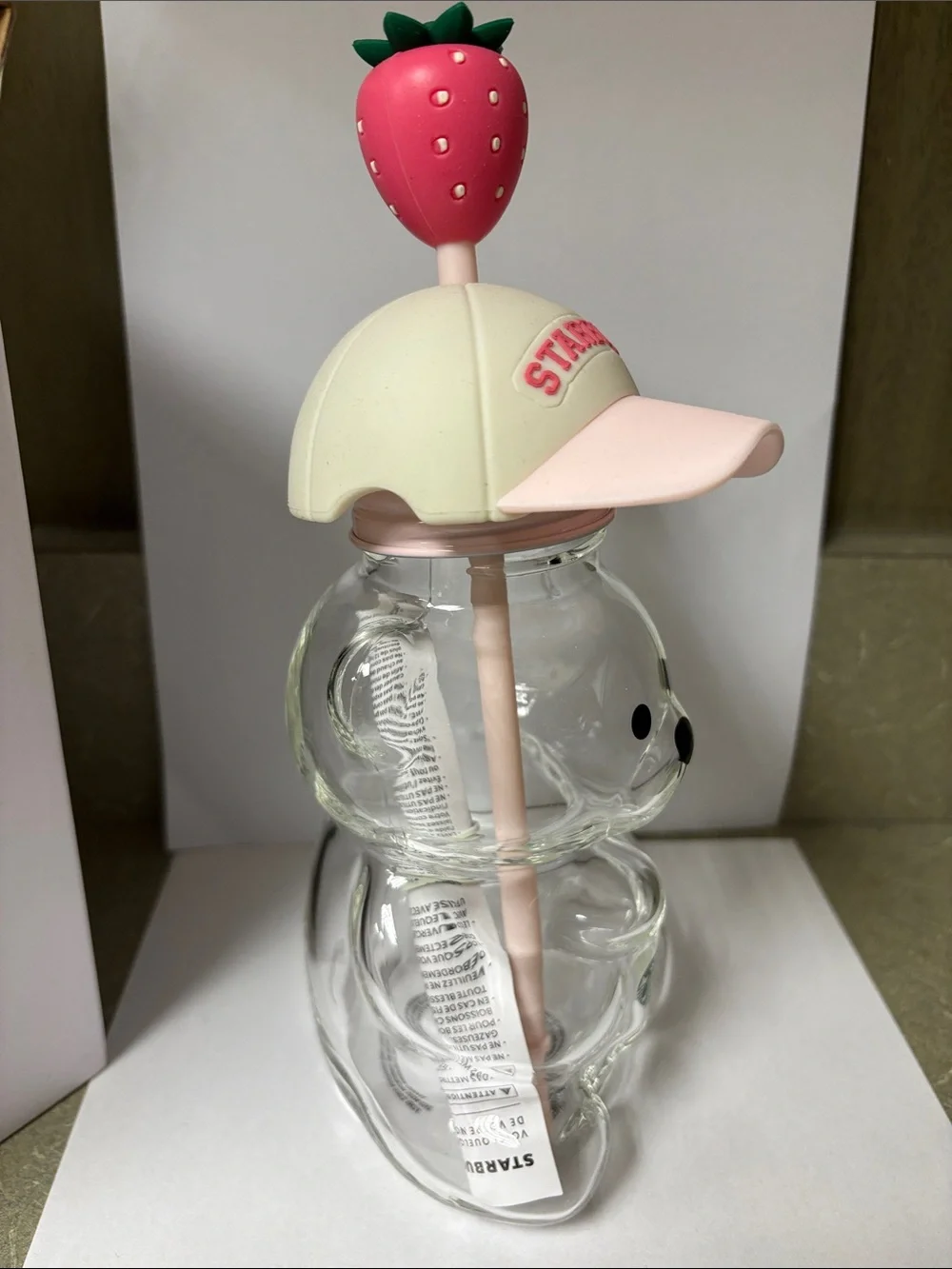 Starbucks Clear Bear Bottle with Pink Strawberry Cap